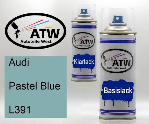 Audi, Pastel Blue, L391: 400ml Sprühdose + 400ml Klarlack - Set, von ATW Autoteile West.